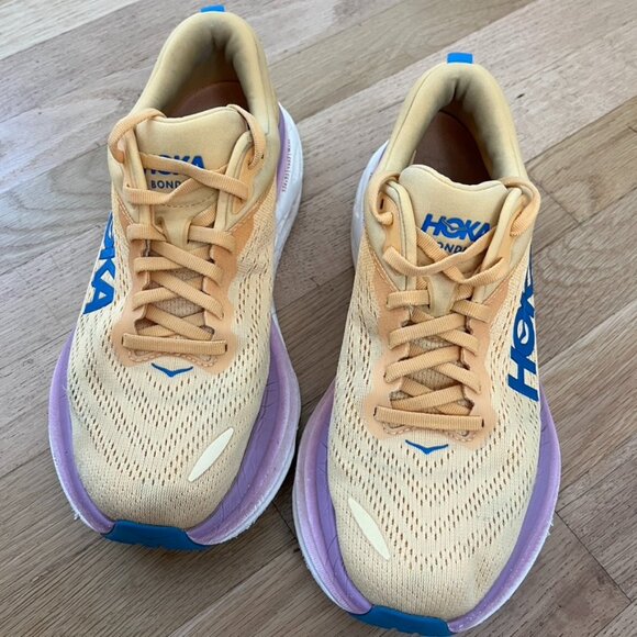 Hoka One One Yellow and Blue Athletic Shoes - Picture 2 of 13